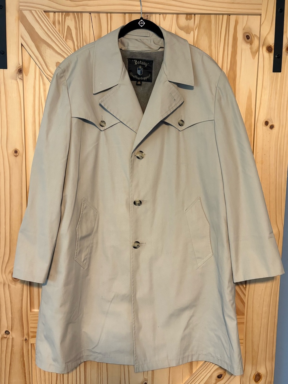 Botany Weatherstopper Cream Single-Breasted Trench Coat- Made in USA